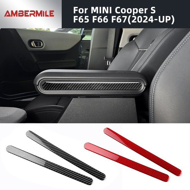 AMBERMILE Carbon Faser Aufkleber für Mini Cooper S F65 F66 F67 2024 2025 Armlehnen Box Seitenstreifen Innenraum Zubehör in Schwarz - Bild 1