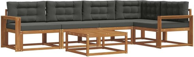 vidaXL Outdoor-Sofagarnitur 6-teilig aus Akazienholz mit Kissen in Anthrazit und Natur - Bild 1