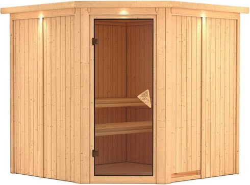 Karibu Sauna Vöru für 4 Personen aus Fichtenholz in Beige, H: 210 cm, B: 210 cm, T: 202 cm - Bild 1