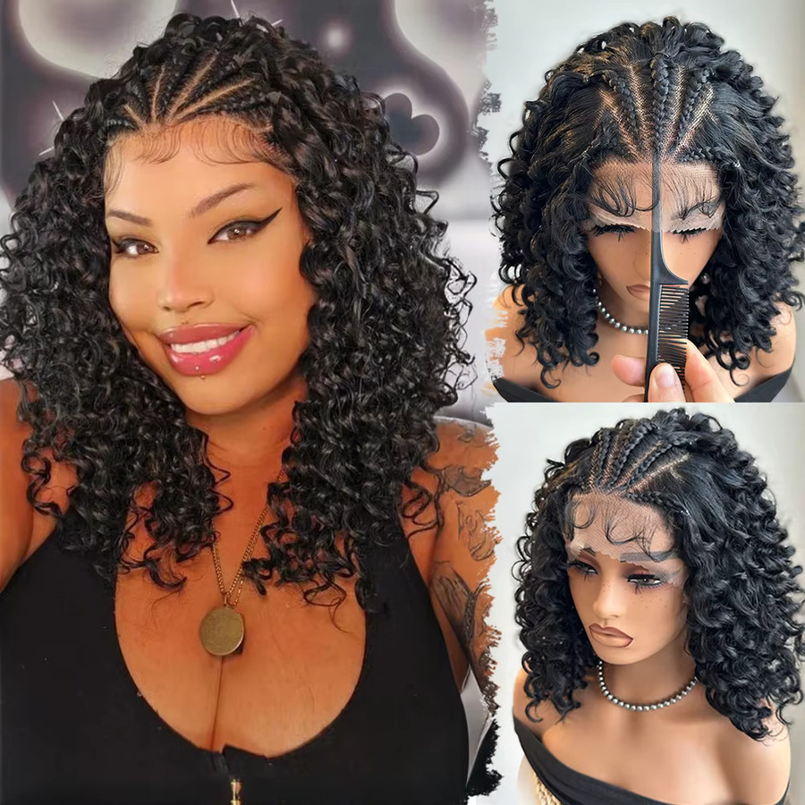 mayfive Lockige Bob-Perücke aus Echthaar, 13x4 Lace-Front, Cornrow - Bild 2