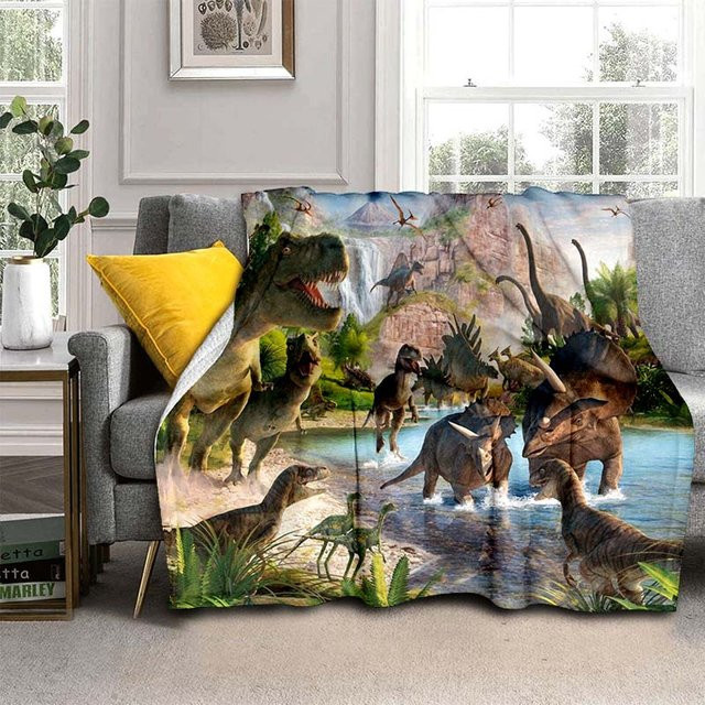 BestDream007 Dinosaurier-Überwurfdecke für Kinder aus Flanell, Mehrfarbig, B/T: 150 x 200 cm - Bild 1