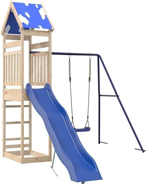vidaXL Spielturm aus Kiefernholz mit Rutsche, Schaukel und Sandkasten in Blau, H: 185 cm, B: 265 cm, T: 373 cm - Bild 1