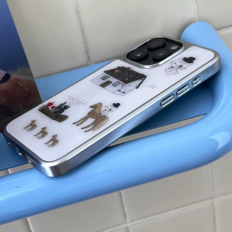 DecoPhone stoßfeste Handyhülle Das Pony und die Katze in Schwarz/Silber für iPhone 17, 16, 15 und 14 Pro Max - Bild 2