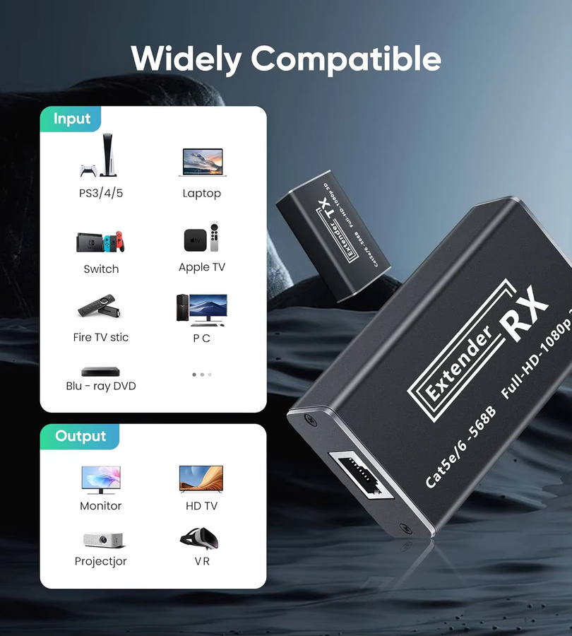 Navceker HDMI zu HDMI Extender 1080P mit PoE und IR, 60 m Reichweite über Cat6 UTP, Schwarz - Bild 2