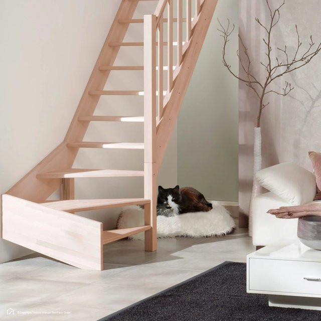 Treppen Intercon Holztreppe Casablanca Raumspartreppe aus Buche, naturbelassen, rechtsgewendelt, Breite: 80 cm - Bild 1