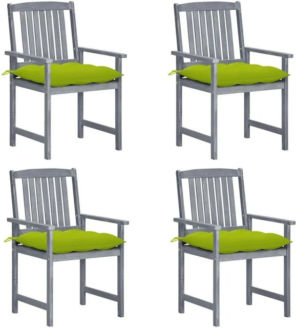 vidaXL Gartenstuhl-Set aus Akazien-Massivholz mit Kissen, 4er-Set, Grau - Bild 1
