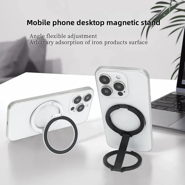 WSSHE Magnetischer Telefonständer in Schwarz, höhenverstellbar und 360 Grad drehbar für Desktop und Fitnessstudio - Bild 1