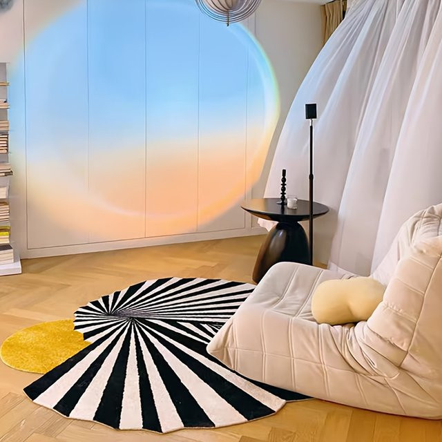 VIKAMA Teppich mit schwarz-weißem Radial-Optik-Design für Wohnzimmer und Schlafzimmer - Bild 1