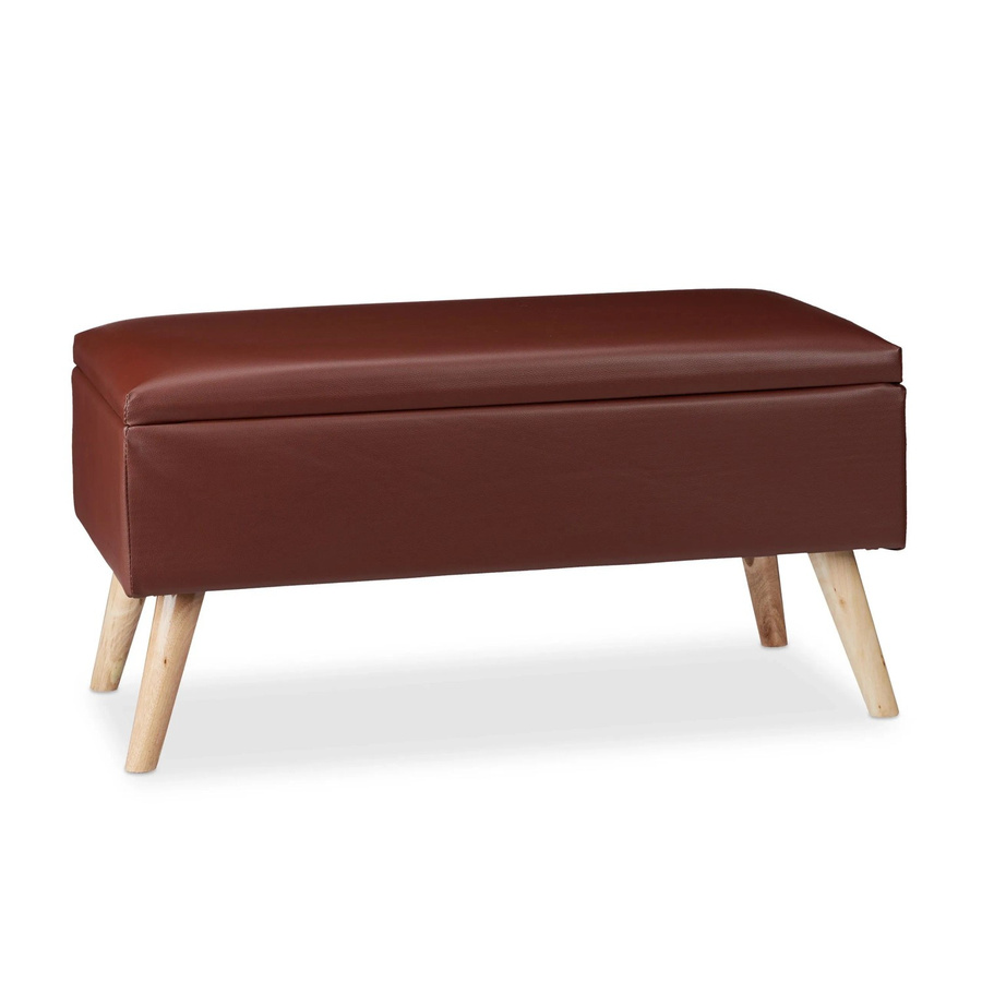 Relaxdays Sitzbank mit Stauraum aus Eukalyptusholz und Kunstleder in Braun, B/T/H: 80 x 40 x 39,5 cm - Bild 2