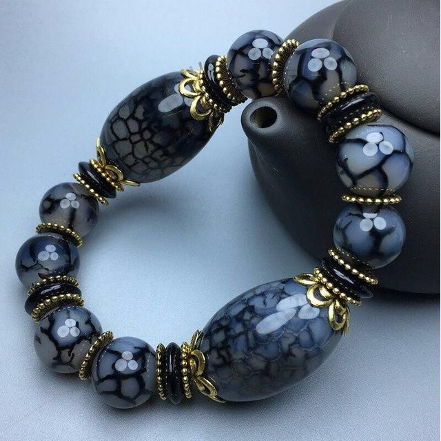 Armband Eisblumen Achat Chalcedon, Black, Unisex - Bild 1
