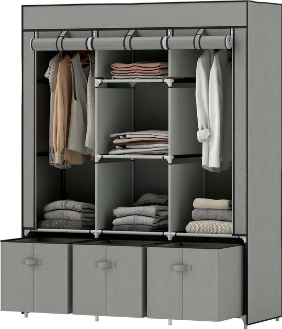 HOMCOM Kleiderschrank Stoffschrank mit Kleiderstange und integrierten Schubladen, Hellgrau, B/T/H: 125 x 43 x 162,5 cm - Bild 1