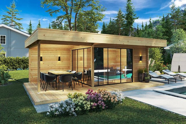 Modernes Gartenhaus Luna mit Terrasse 12m² B: 7 m, T: 5 m - Bild 1