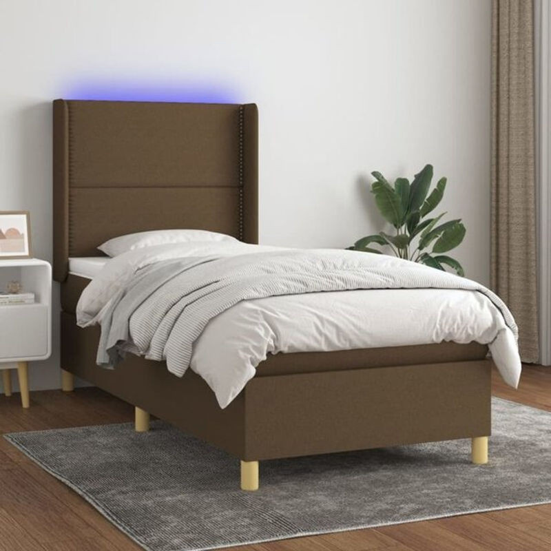 vidaxl Boxspringbett mit Matratze in Taupe meliert und Weiß, Stoff und Holzwerkstoff, B/T/H: 90 x 200 cm - Bild 1