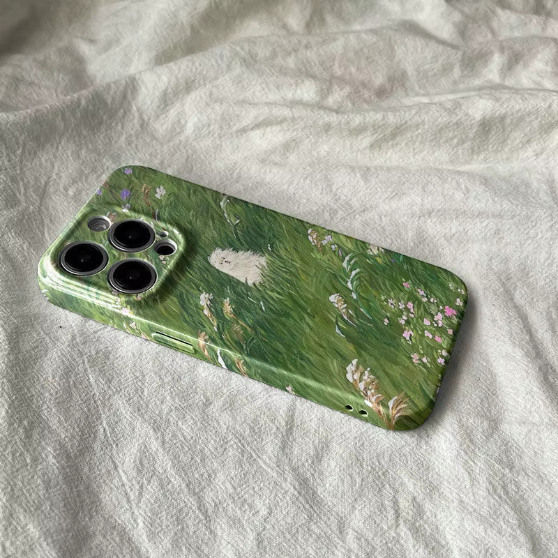 Ins Grass Flowers Messy Dog Handyhülle für Samsung Galaxy S20 S21 S22 S23 FE Plus Ultra 4G 5G in Grün mit Glossy Film Hard PC Cover - Bild 2