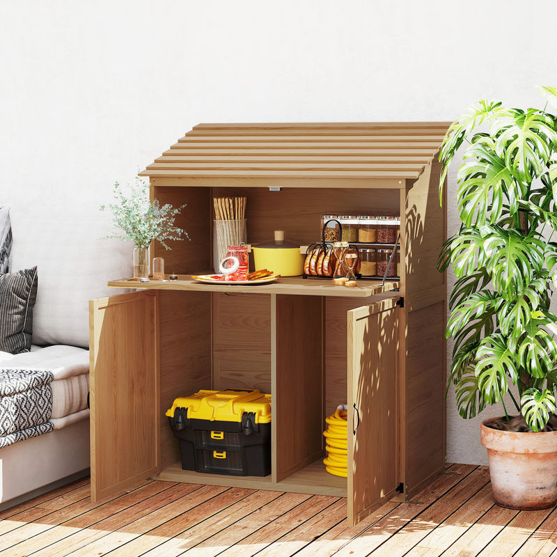 Outsunny Gartenschrank aus Holz in Braun mit Regalböden und Scharniertüren, B/H/T: 54 x 136 x 110 cm - Bild 2