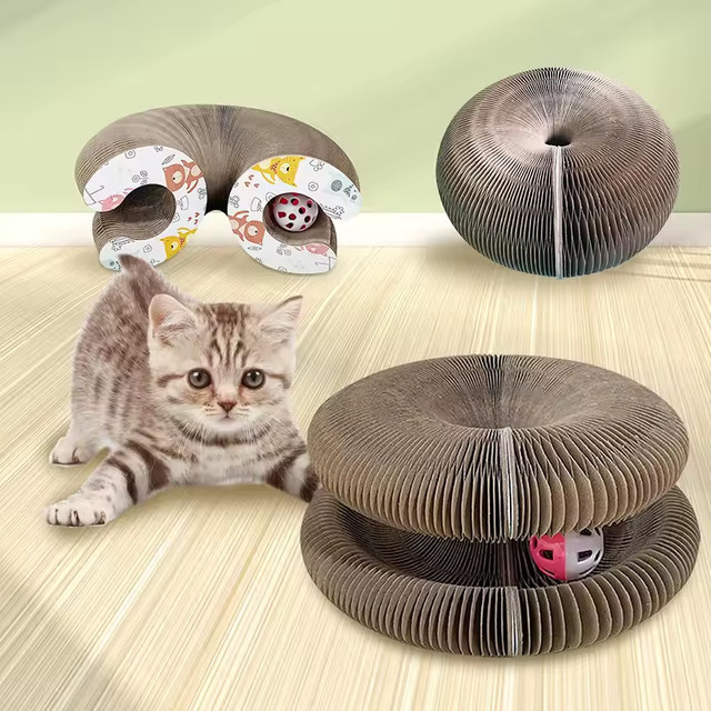 alloet Faltbarer Katzenkratzer mit Glöckchen und Katzenminze, Katzenkratzbrett - Bild 1