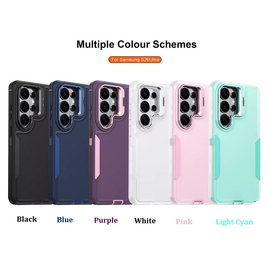 Transparente 2in1 TPU Stoßfeste Handyhülle mit Metall-Kamerahalterung für Samsung Galaxy S26 S25 S24 S23 S22 Ultra Plus in Transparent und Blau - Bild 2