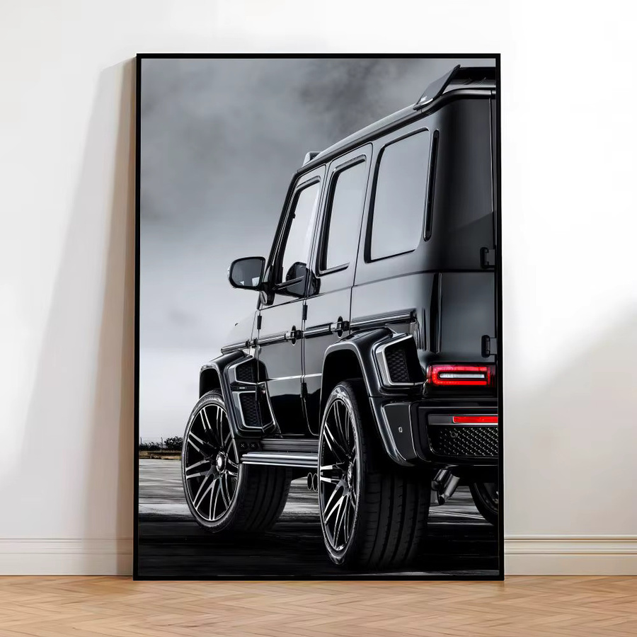 Woffity Luxus-Auto-Fahrzeug-Poster in Schwarz-Weiß als rahmenloser Wandaufkleber für dein Zuhause, Breite: 20 cm, Höhe: 20 cm - Bild 2