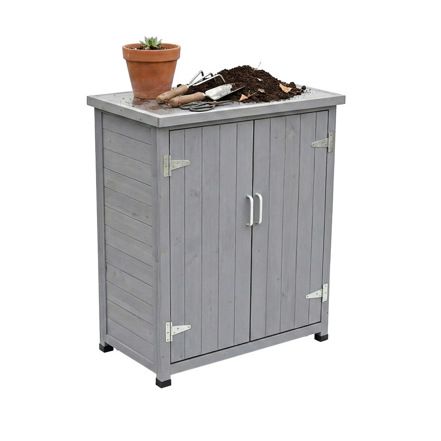 Relaxdays Pflanztisch aus Tannenholz und verzinktem Stahl in Grau mit Unterschrank, B/T/H: 90 x 75 x 40 cm - Bild 2