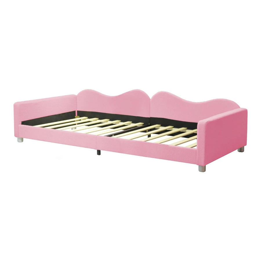 Merax Kinderbett mit Rückenlehne aus Teddystoff in Rosa, B/T/H: 90 x 200 x 42 cm - Bild 2