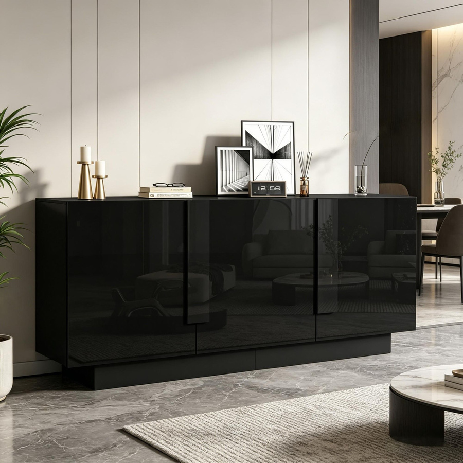 Modernes Wohnzimmer-Sideboard PD1 in Schwarz mit minimalistischem Design, B/H/T: 160 x 35 x 60 cm - Bild 2