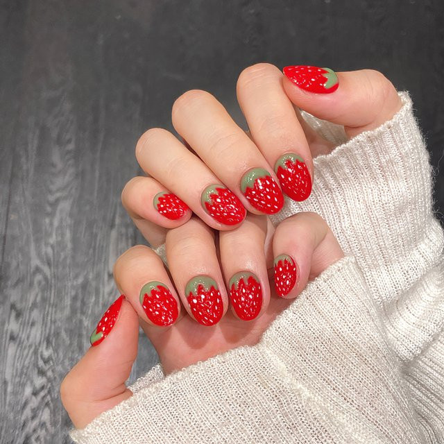 YADORNOS Künstliche Nägel, rote Erdbeer-Designs, Glänzend, 10 Stück - Bild 1