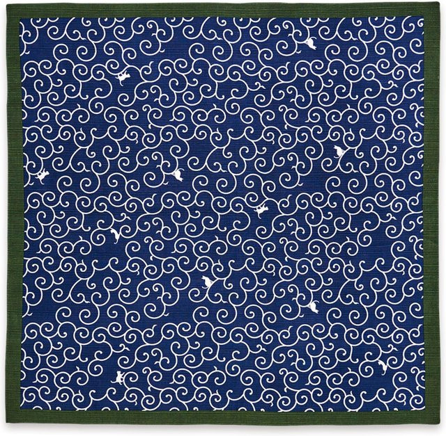 Miyamoto Furoshiki Handtuch mit Arabeskenkatze Design in Marineblau, 70 x 70 cm - Bild 1