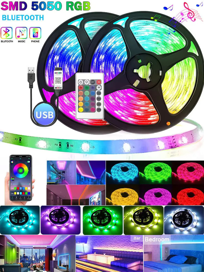 LeiiGeeGo RGB USB-LED-Lichtleiste mit SMD 5050, Multicolor TV-Hintergrundbeleuchtung mit Bluetooth, Wifi, App-Steuerung und Fernbedienung - Bild 7
