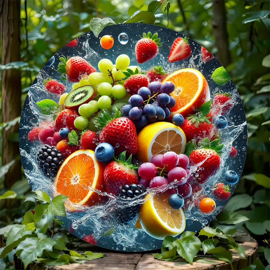 Potdemiel Rundes Metallschild mit Obst- und Gemüse-Design, Wetterbeständige Wanddekoration, Durchmesser: 20,3 cm, Mehrfarbig - Bild 3