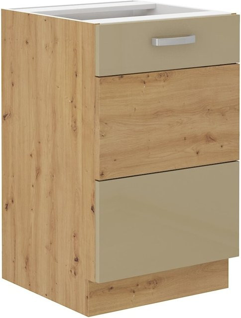 Spülenschrank Küchenzeile Eiche Artisan Cappuccino Glanz in Braun und Beige, Breite: 50 cm - Bild 1