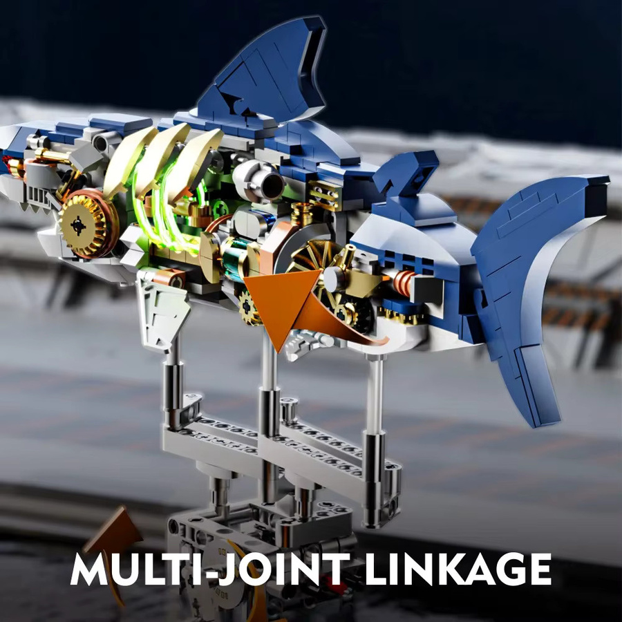 Yangkili Mechanisches Hai-Bauset, Modell mit Ausstellungsstand und Lichtern, Meerestiere - Bild 5
