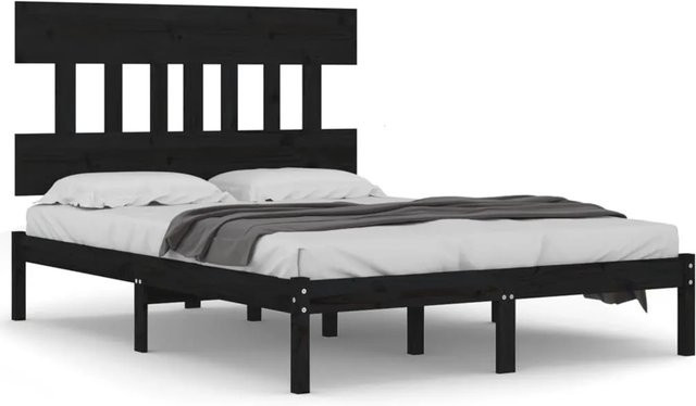 vidaXL Massivholzbett aus Kiefer in Schwarz, B/T/H: 140 x 190 x 145,5 cm - Bild 1