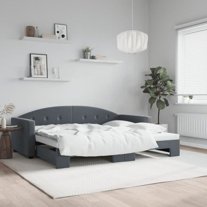 Ausziehbares Polsterbett vidaxl aus Samt und Metall in Anthrazit, B/T: 90 x 190 cm - Bild 1