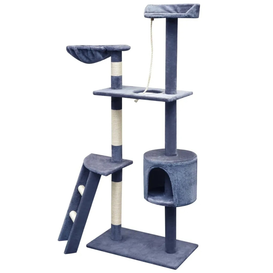 vidaXL Katzen-Kratzbaum mit Höhle, Hängematte und Spielzeug aus Sisal und Plüsch, Dunkelblau, Höhe: 150 cm, Breite: 40 cm, Tiefe: 40 cm - Bild 2