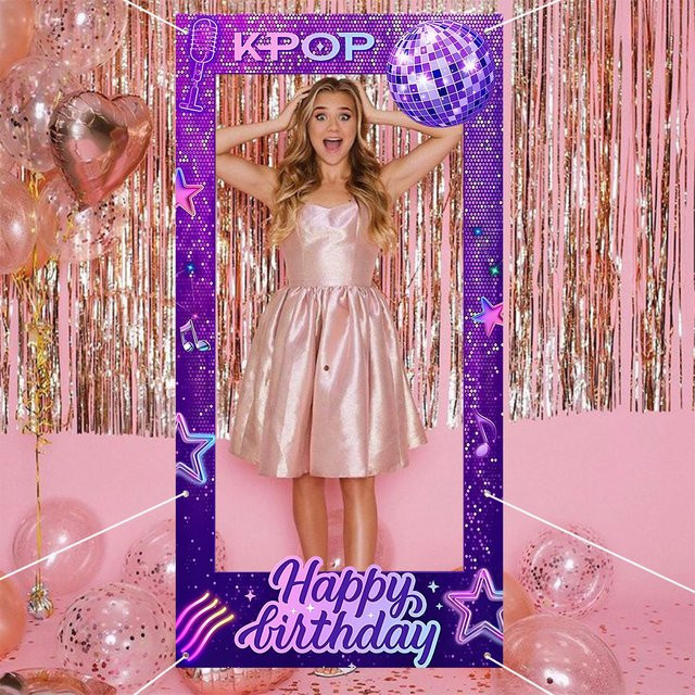 AFYPRTY Disco-Fotohintergrund Happy Birthday in Lila aus Polyester, Fotorequisiten für deine Geburtstagsparty, Breite: 180 cm, Höhe: 90 cm - Bild 1
