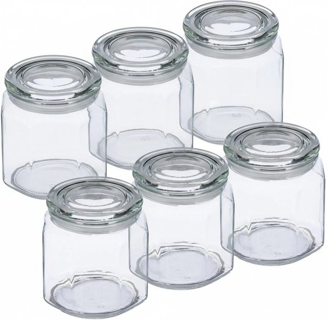 Relaxdays 6er Set Vorratsgläser aus Glas transparent mit luftdichtem Deckel B/T/H: 13,5 x 13,5 x 14,5 cm - Bild 1