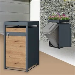 ML-Design Mülltonnenbox mit Pflanzdach aus Stahl in Anthrazit-Eiche, B/T/H: 68 x 80 x 124 cm - Bild 1