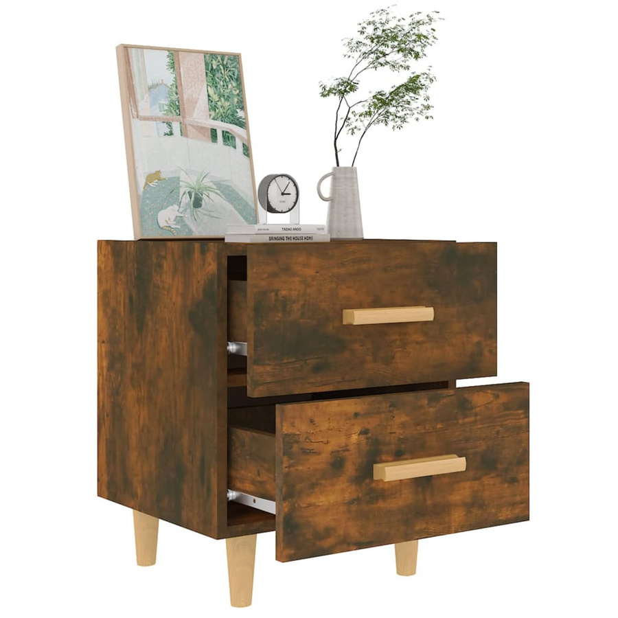 vidaXL Nachttisch aus Eukalyptusholz in Räuchereiche, Braun, B/T/H: 40 x 35 x 47,5 cm - Bild 4