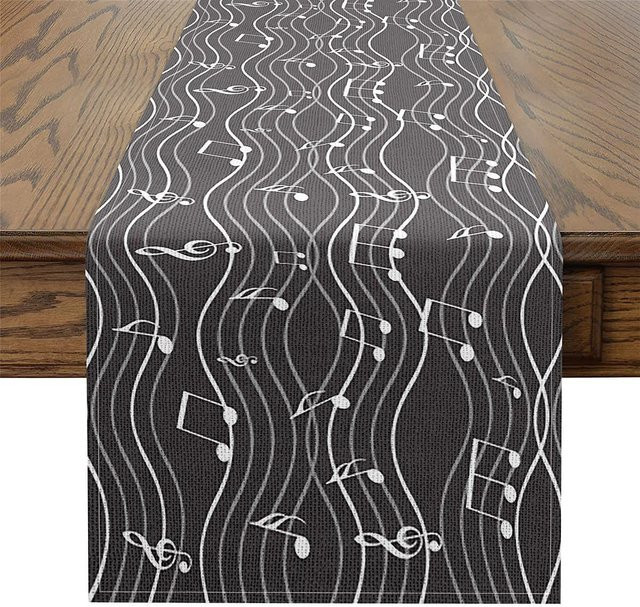 JMG Household Supplies Tischläufer aus Leinen mit Musiknoten-Motiv in Grau, B/H: 150 x 33 cm - Bild 1