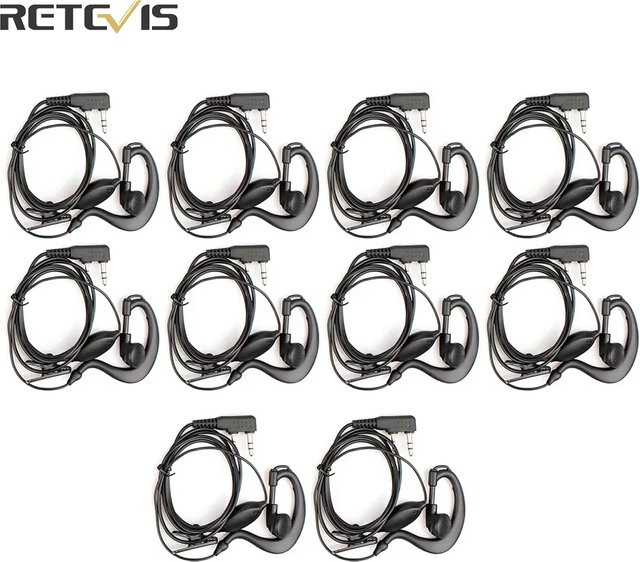 10er Set RETEVIS 2Pin PTT Walkie Talkie Headset in Schwarz für Kenwood, Baofeng UV-5R, BF-888S, Retevis H777, RT7, Quansheng, Puxing und TYT - Bild 1