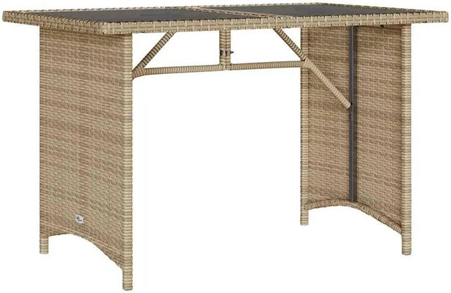 vidaXL Gartentisch aus PE-Rattan mit Glasplatte in Beige, B/T/H: 110 x 68 x 70 cm - Bild 1