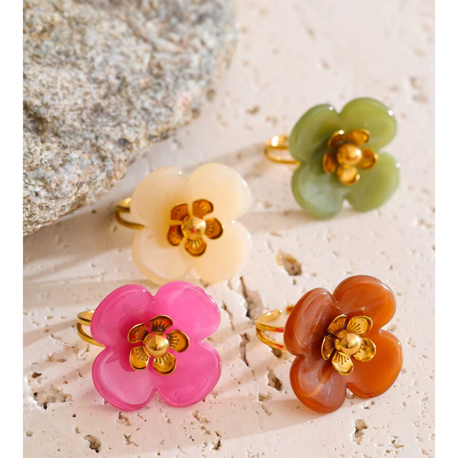 Yhpup Ring Edelstahl, Blume, Gold, Damen - Bild 2