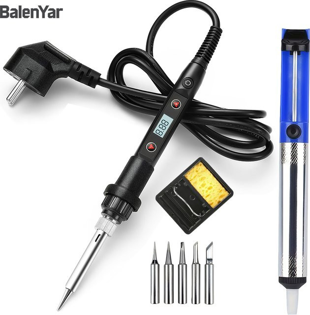 BalenYar 80W Lötkolben-Set in Schwarz mit Temperaturregelung von 180-520 °C und 5 Lötspitzen inklusive Halterung - Bild 1