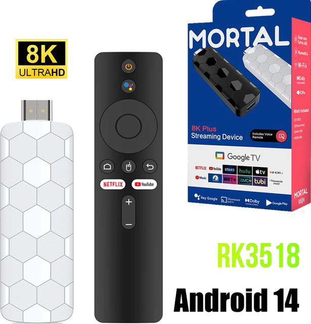 Ilebygo Smart TV Stick R3+ Android 14 Home Media Player mit 8K Unterstützung, Bluetooth 5.4 und Wifi6, inklusive Sprachfernbedienung - Bild 1