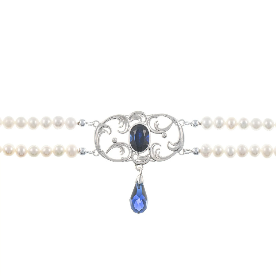 Collier Choker 925 Silber, Zirkonia blau, Perle, Unisex - Bild 1
