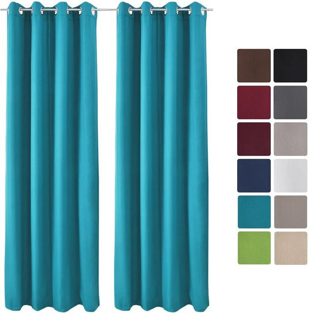 Beautissu Amelie TO Vorhang mit Ösen in Türkis, 2-teiliges Set, thermoisolierend, Breite: 140 cm, Höhe: 245 cm - Bild 1
