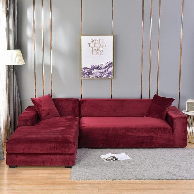 JMG Household Supplies Samt-Sofabezug für Ecksofas in Weinrot, elastischer Stretch-Bezug aus Polyester und Fleece, Breite: 90-140 cm - Bild 1