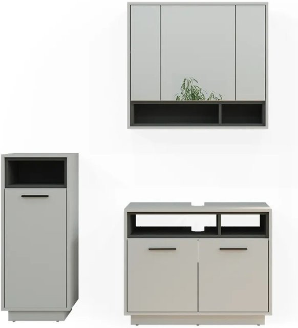 Vicco Badmöbel-Set Beatrice in Grau und Anthrazit, modernes 3-teiliges Badezimmer-Set bestehend aus Spiegelschrank, Waschtischunterschrank und Midischrank - Bild 2