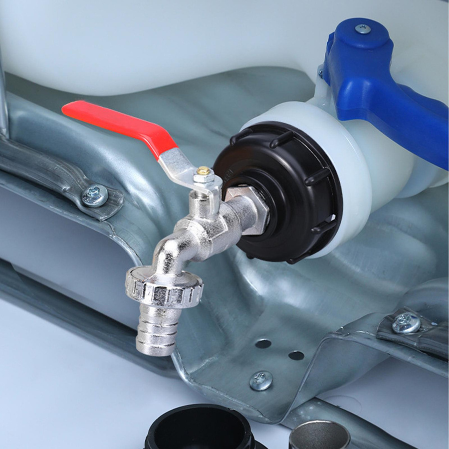 TOMTOP JMS Wasserhahn für IBC-Tank-Ablaufadapter mit 3/4-Zoll-Gewindeanschluss aus Messing in Silber - Bild 2