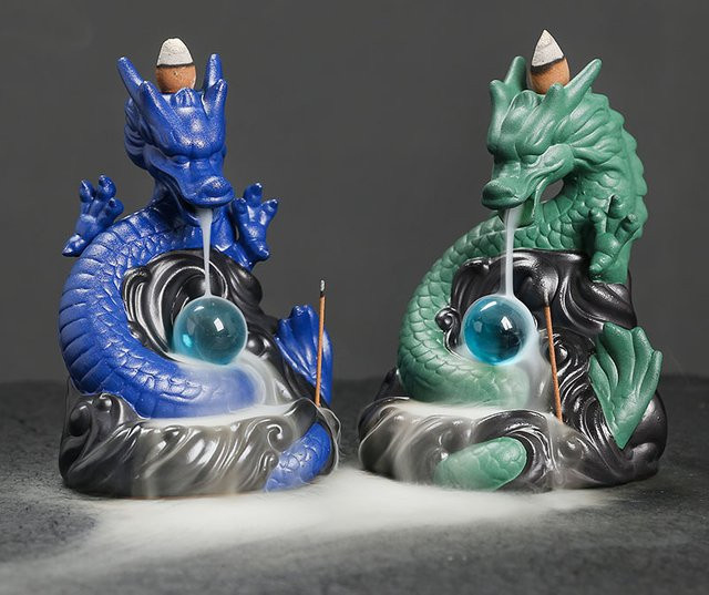 MINIDEAL Burg-Drachen Räucherstäbchenhalter als Räucher-Wasserfallbrunnen aus Keramik im Retro-Design - Bild 1
